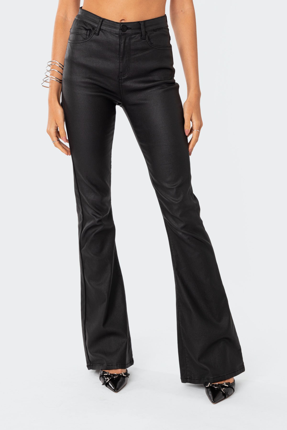 FAUX LEATHER FLARE JEANS