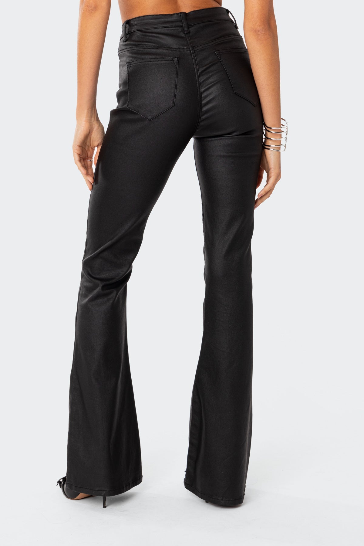 FAUX LEATHER FLARE JEANS