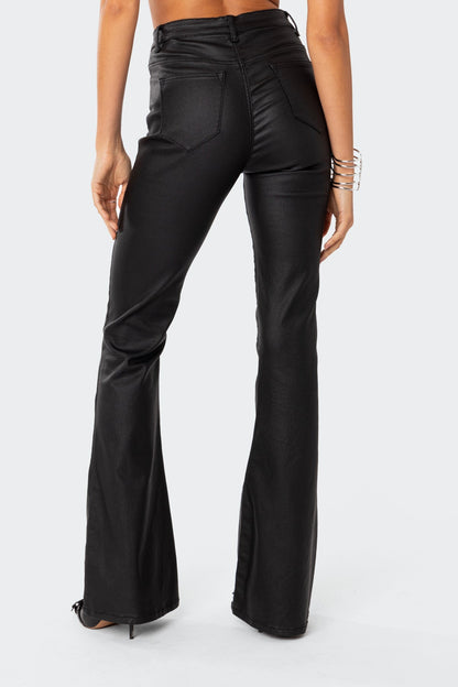 FAUX LEATHER FLARE JEANS