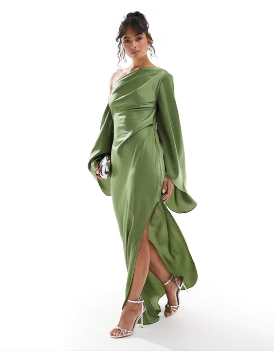 ONE SHOULDER SATIN MAXI DRESS