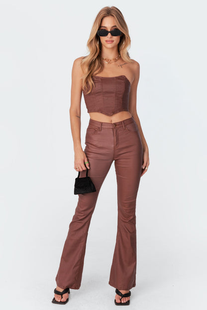 FAUX LEATHER FLARE JEANS