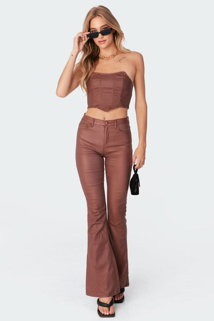 FAUX LEATHER FLARE JEANS