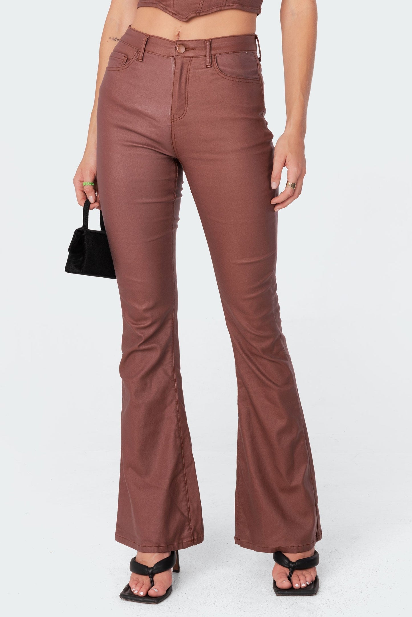 FAUX LEATHER FLARE JEANS