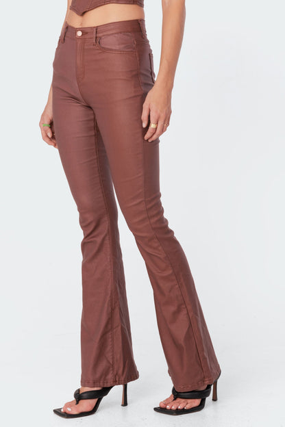 FAUX LEATHER FLARE JEANS